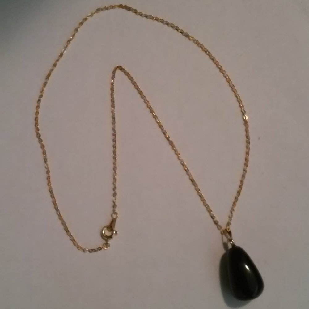 Necklace With Black Stone 1" Hangs 10" New